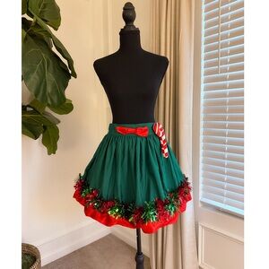 Love on a Hanger Green and Red Festive Skirt